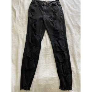 Elite Jeans Distressed Skinny Jeans Juniors 3/4 Black Grunge Punk P19084-01